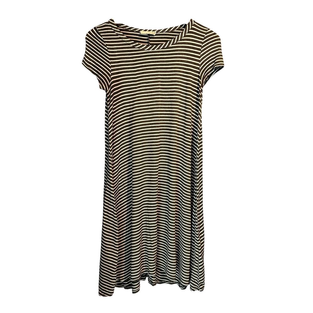 Forever Rose size small Tshirt dress Charcoal White Striped Comfy Stretchy Knit